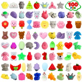 100 Pack Squishies Toys, Tiny Mochi Squishy Fidget Toys Random Bulk Party Favors for Kids 4- 8 8-12 Goodie Bag Pinata Stocking Stuffers Classroom Prizes Treasure Box Egg Fillers Girls