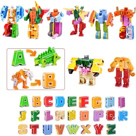 OBEST Pack of 26 Alphabet Robots, A-Z Letter Transformer Toy, for Children, ABC English Learning, DIY Dinosaur/Animals/Robot Educational Deformation Toys, Birthday Gift for 6+ Years Children