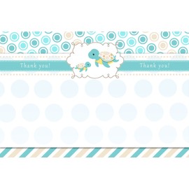 30 Blank Thank You Cards Teal Turquoise Polka Dots Turtle Design Unisex Baby Shower Party + 30 White Envelopes