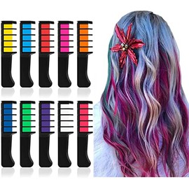 AUTOWT Peine de Tiza para el Cabello, 10 Colores Peine de Tiza para Teñir el Cabello Lavable para Niñas y Niños, Tiza para el Cabello Temporal no Tóxica para Fiestas de Bricolaje Cos-play, Cumpleaños, Navidad, Día del Niño, San Valentín