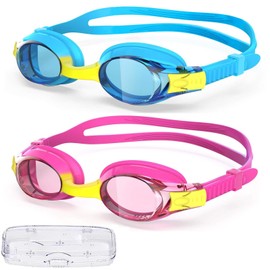 flintronic Swimming Goggles, 2 Pack UV Resist Kids Swim Goggles with Anti-Fog Waterproof Clear Lens, Quick Adjustable Strap, Swimming Goggles for Children Teens Boys Girls Age 6-14