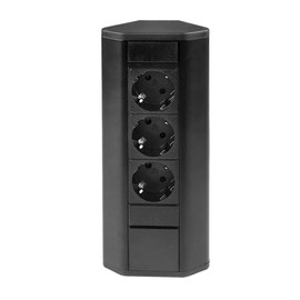 3-Way Socket for Kitchen and Office, Black, Corner Socket Made of High-Quality Plastic, Ideal for Worktop or Desk, as Table Socket or Undermount Socket, Kitchen Socket