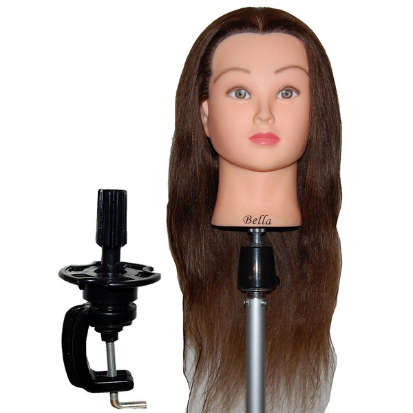 Bellrino 24" Cosmetology Mannequin Manikin Training Head with Human Hair with Table Clamp Holder - Bella + C