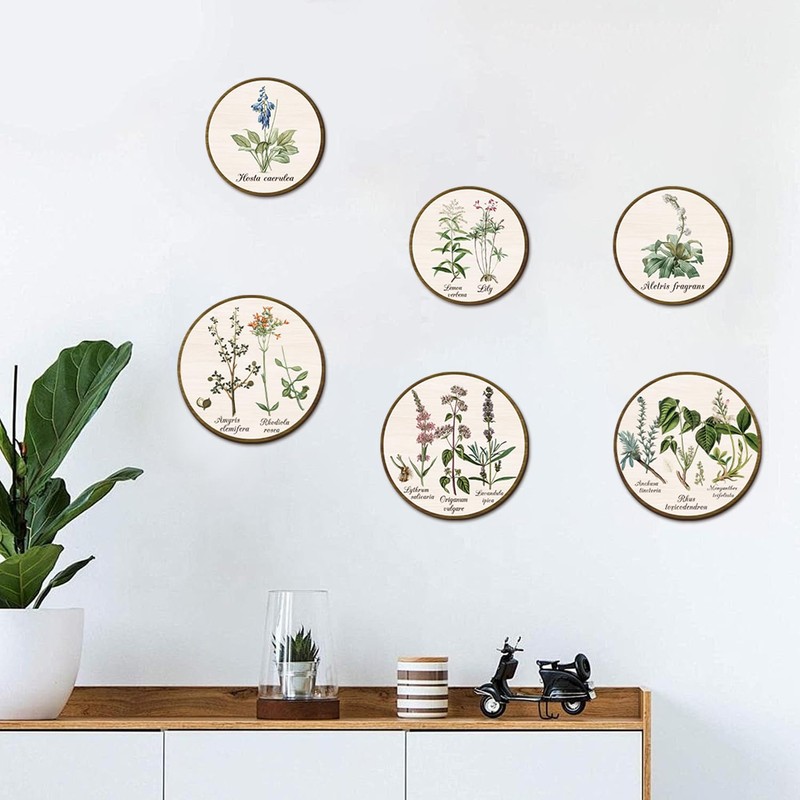 Boho Plant Wall Art Minimalist Green Botanical Round Hanging Sign
