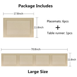 Xmkuwa Placemats, Washable PVC Table Mats, Woven Vinyl Placemat for Dining Table Place Mats Set (6 Placemats and 1 Table Runner, Beige-Frames)
