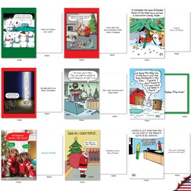 NobleWorks 36 Assorted Box Set Funny Christmas Greeting Cards w/5 x 7 Inch Envelopes (36 Designs, 1 Each) Laughing All The Way AC8779XSG-B1x36