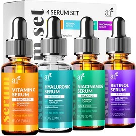 Juego de suero de vitamina C para el cuidado de la piel de 4 piezas: incluye retinol, ácido hialurónico y niacinamida – antienvejecimiento, iluminador de piel, hidratante, reducción de arrugas