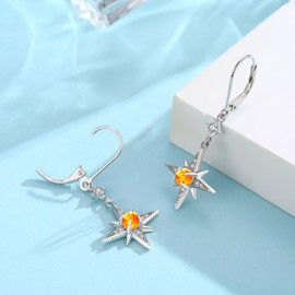 REDSUN Moonstone Earrings 925 Sterling Silver Eight-Tone Star / Moon Hanging Earrings Rainbow Moonstone Jewellery for Girls Mother Daughter Ladies Girlfriend Gift, Sterling Silver
