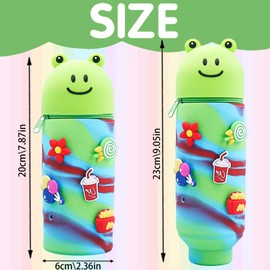 AUNGKWANG Kawaii Pencil Case, 2 in 1 Stand Pencil Case with Zip, Cute Cartoon Animal Pencil Case, Artist Pencil Case, Cute School Supplies, for Students, Teenagers, Green, pen holder for stationery