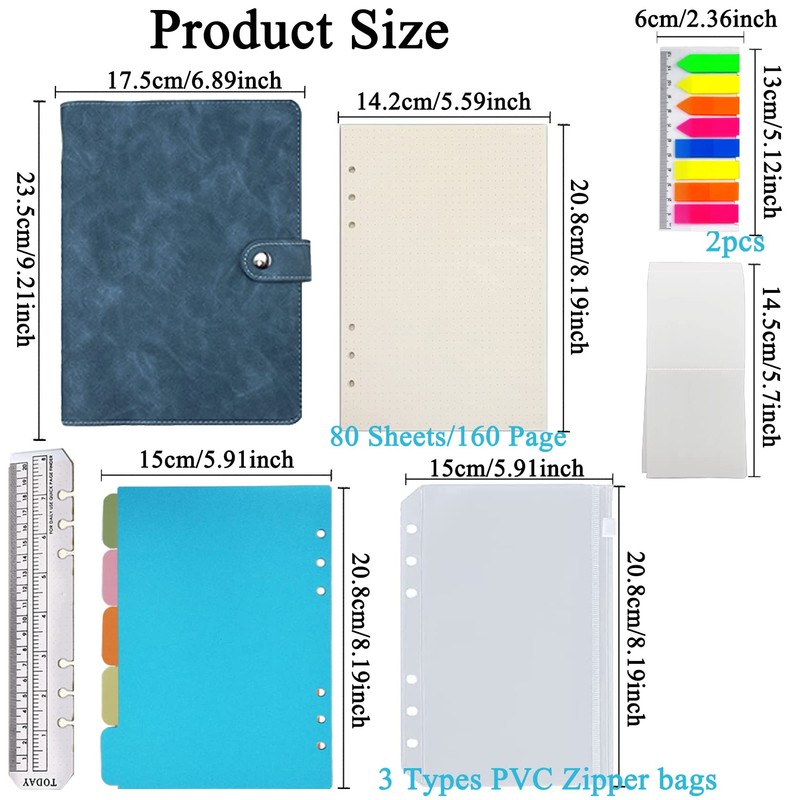Leather Notebook Binder A5, PU Leather Refillable Notebook Ring Binder
