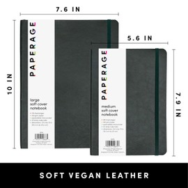 PAPERAGE Softcover Lined Journal Notebook (Dark Green), 176 Pages, Large B5 College Ruled Notebook, 7.6 inches x 10 inches - 100 GSM Thick Premium Paper, Soft Vegan Leather Journal for Home, Work & School