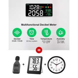 4-in-1 Decibel Meter - WiFi Wall Mounted Sound Level Meter with Digital Clock, Temperature & Humidity Reading - 11 inch Large LED Display - Noise Decibel 30-130 dBA