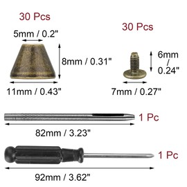 YORANYO 30 Sets 5/16" Height Spikes and Studs 8MM Handbag Feet Bronze Color Barrel Spikes Screw Back Punk Studs and Spikes Kit for Clothing Shoes Leather Craft Belts Bags Dog Collars Rivets
