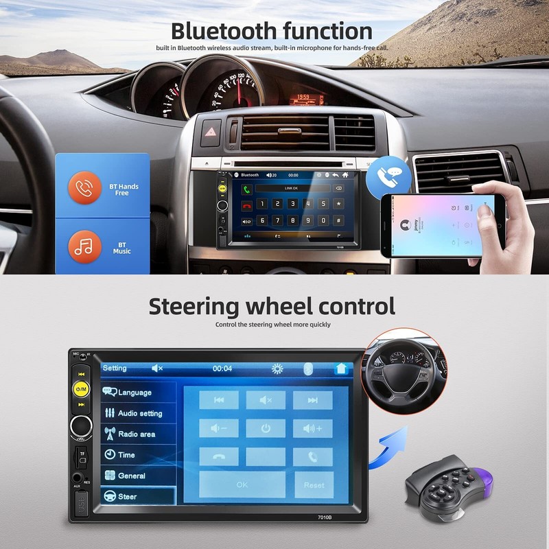 NHOPEEW Double Din Bluetooth Car Stereo 7 inch HD Touch