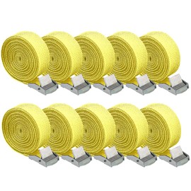 Lashing Straps with Clamping Lock 2.5 m x 2.5 cm, Pack of 10 Lashing Straps with Ratchet Adjustable Fastening Straps for Car, Motorcycles, Bicycle, Sack Truck, Luggage, Camping (Yellow, 10 Pieces)