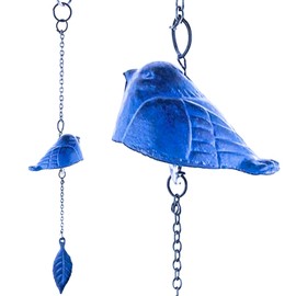 Japanese Wind Chime Cast-Iron Outdoor Ornament for Garden, Patio & Balcony, Hanging Metal Wind-Bell Decoration Gift, Blessing Pendant Windchimes, Blue Bird