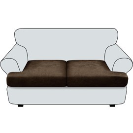 Imnopqr Loveseat Cushion Covers Leather Look T Cushion Slipcovers Sets Individually Seat Cushion Covers for 2 Cushion Couch Stretch Sofa Seat Covers Furniture Protector(2PCS T Loveseat, Coffee)
