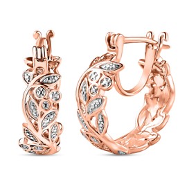 TJC White Diamond Hoop Earrings In Rose Gold Plated 925 Sterling Silver for Women Clasp Pave Setting April Birthstone