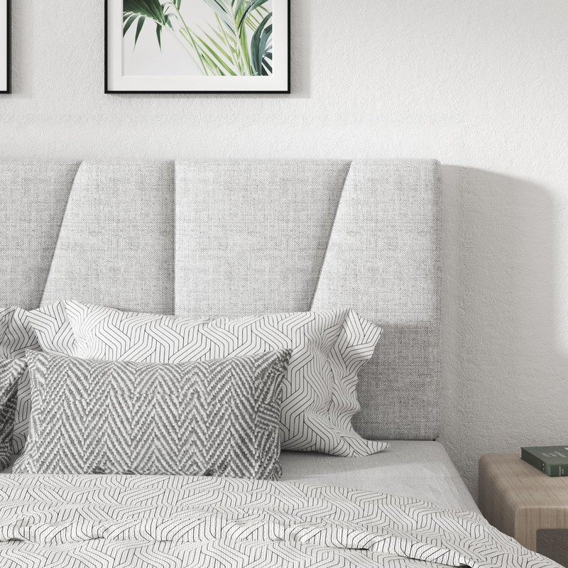 CXVX Full Size Platform Bed Frame with Geometric Upholstered Headboard,