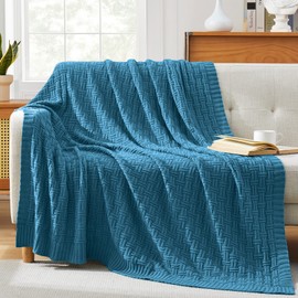 TREELY 100% Cotton Knitted Throw Blanket Couch Cover Blanket(50 x 60 Inches, Teal)