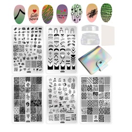 Nail Stamping Kit Nail Stamping Plates Set, 5 Big Nail Stamp Plates 1 Nail Stamper 1 Scraper 1 Storage Bag ,french Nail Stamper Templates Geometric Animal Snake Graffiti Nail Art Scraper Stamper Set