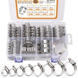 Hose Clamp Kit 85-Piece (1/4"-2" / 6-51mm) - 304 Stainless Steel Heavy Duty Adjustable Worm Gear Clamps for Automotive, Radiator, Fuel Line, Plumbing & Industrial Piping