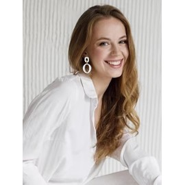 Hot Pink Statement Earrings White Acrylic Rectangle Earrings Summer Earrings for Women 2023 Hot Pink Double Hoop Dangle Earrings(White)