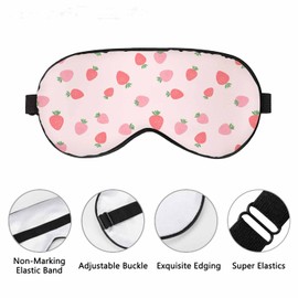 Vnwoalu Strawberry Sleep Eye Mask Fruit Green Leaves Cute Flower Men Women Sleep Mask with Adjustable Strap Eye Cover Eye Shade for Travel, Nap,Meditation