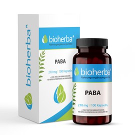 BIOHERBA PABA 210 mg capsules - p-aminobenzoic acid - pack of 100, high dose, supports blood formation and oxygen transport - with iron, supports folic acid synthesis, PZN 18215451