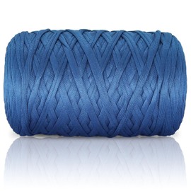 400 g T-Shirt Yarn Elastic Fabric Crochet Cloth Yarn for DIY Knitting, 130 Yards Spaghetti Yarn Thick Knitting Yarn for Hand DIY Bag Basket Cushion Crochet Projects, Home Decor (Blue)