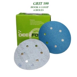 DEERFOS 6" SANDING DISC GRIT 100 SAND PAPER HOOK & LOOP WITH 6 HOLES 10PCS