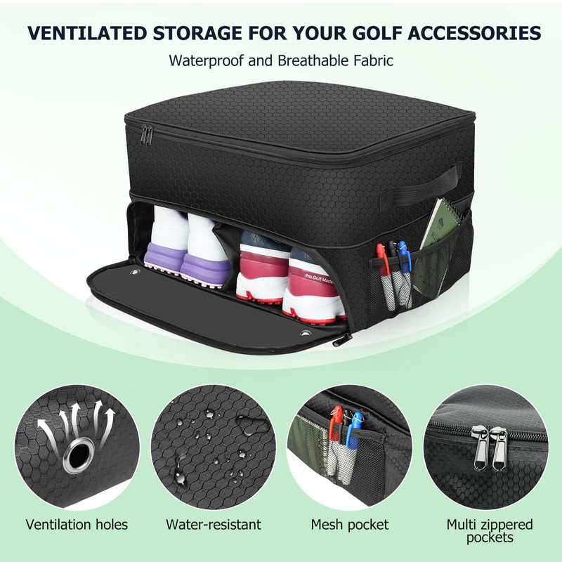 Misoda Golf Trunk Organizer with Shoe Storage, 2-Pair Capacity, Multi-Compartment