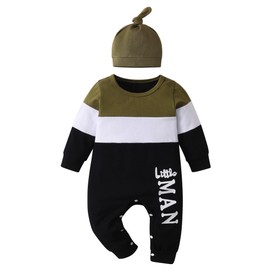 Joureker Newborn Baby Boy Romper Letter Print with Hat for Baby Boy Set, Black, 3-6 Months