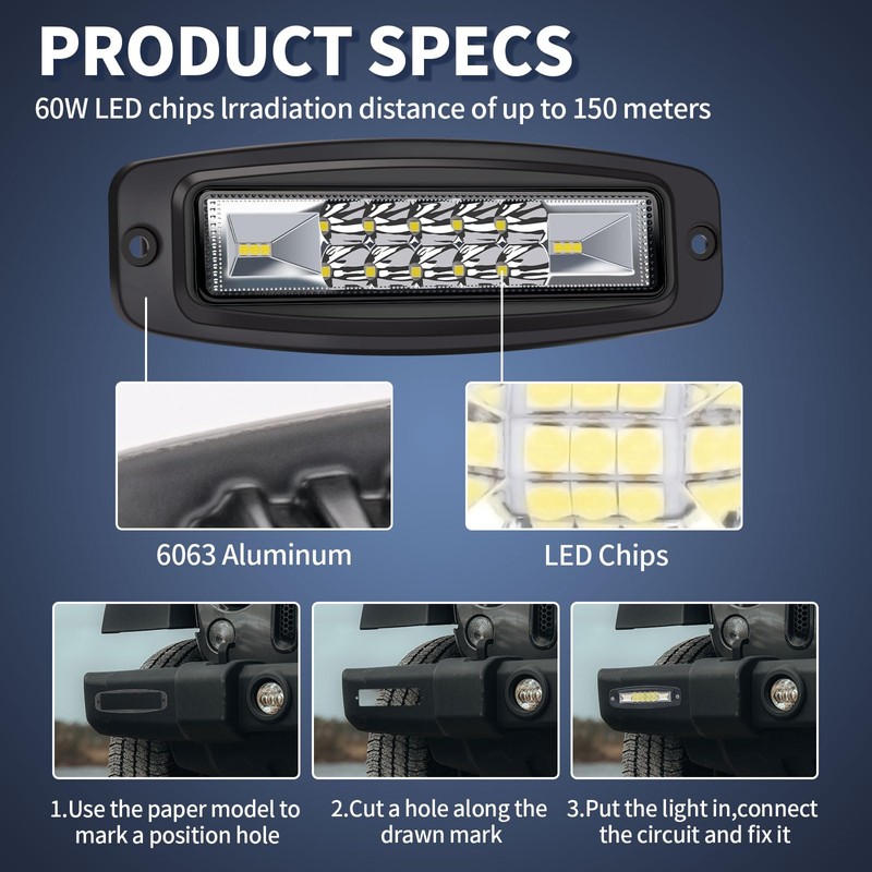 YCHOW-TECH Flush Mount LED Pods, 2PCS 7inch 12,000LM CREE LED