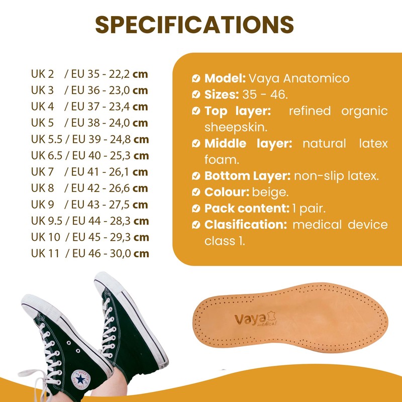 Vaya Anatomico Orthopaedic Insoles with Activated Carbon for Transverse and