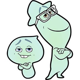 22 and Joe Gardner Dead Form Standing Smug from Animated Feature Film for Nursery and Kid's Room Vinyl Wall Decoration - Movie Full Character Roster Bubbly Face and Glasses Guy Artwork Design Vinyl Wall Decal - 20" x 23"