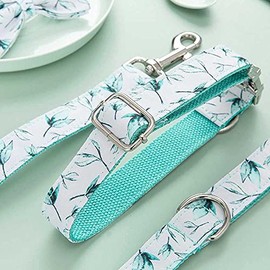 PETDURO Collar para Perro Personalizado con Estampado de Hojas Cian Suaves, Nombre y Teléfono Grabados, Ideal para Perros Medianos y Grandes....      