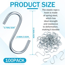 Yaocom 100 Pcs Tarp Strap Bungee Cord S Hooks Steel S Shaped Hooks Rust Resistant Steel Bungee Cords Metal Hooks for Elastic Rope, Nylon Fiber and Natural Rubber