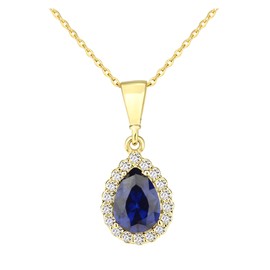 Old English Jewellers 9ct Yellow Gold Sapphire Teardrop Pendant Necklace + 18 inch Chain