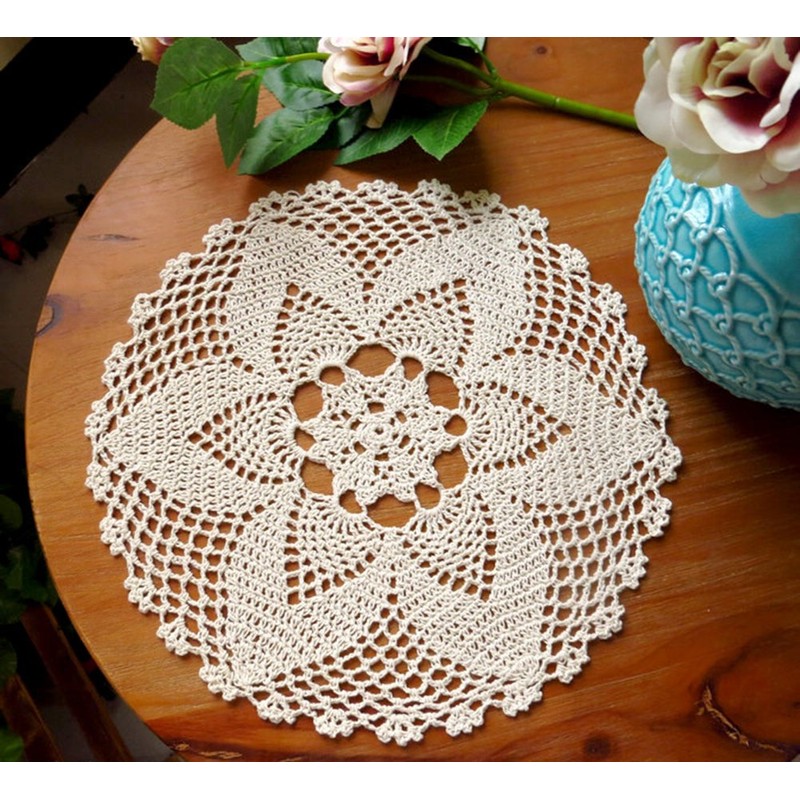 Beige 11 Inch Round 100% HANDMADE Crochet Lace Placemats Doilies