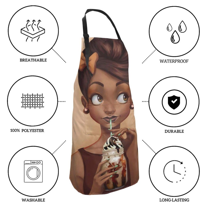 BAIFUMEN African American Ice Cream Adjustable Bib Apron Waterdrop Resistant