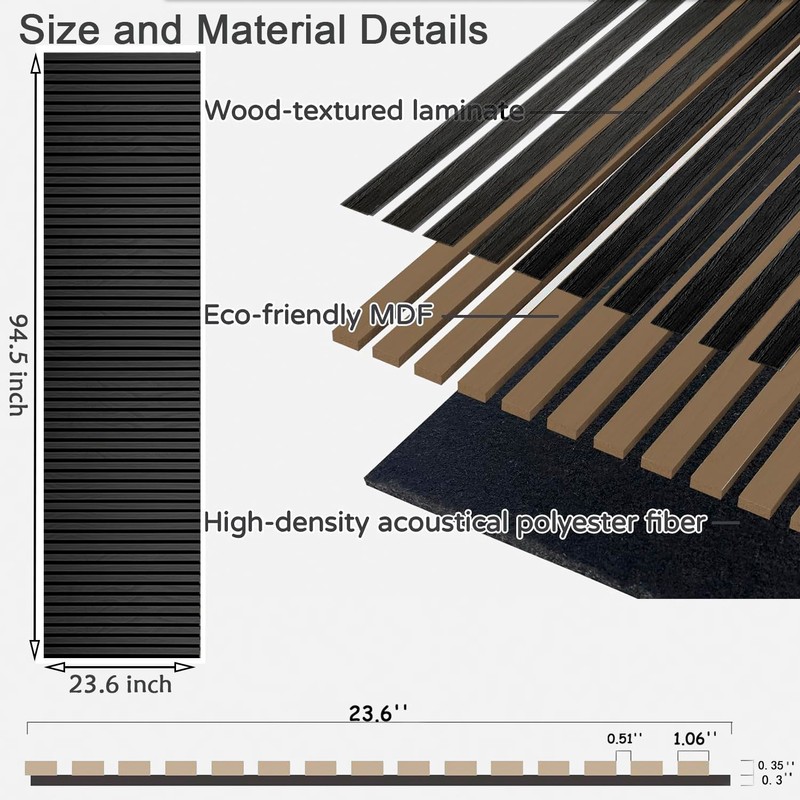 94.5 x 23.6 in Acoustic Wood Wall Panels,3D Flexible Soundproof