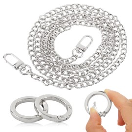 BETESSIN Handbag Chain Metal Silver 120 cm Carry Strap with 2 Pieces Carabiner Ring O-Ring Bags Chains Shoulder Strap Purse Shoulder Strap Chain Strap DIY Bag Making Crafts