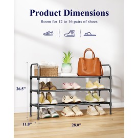 Kitsure Shoe Rack - 3-Tier Space-Saving Shoe Organizer & Shoe Shelf with Handle, Easy Assembly, Sturdy Metal Shoe Rack for Closet, Entryway, Bedroom, 28.0" x 11.8" x 26.5", Black