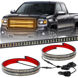 XRIDONSEN 2PCS 24 inch Truck Grill Strobe Lights Strip 288 LED Amber Emergency Lights Tailgate/Rear window/Grille Lights Flashing Warning Caution Safety Light for Plow Trucks Construction Vehicles SUV