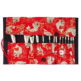 HONBAY - cepillo para polvo de maquillaje de estilo japonés rojo Koi con 13 ranuras