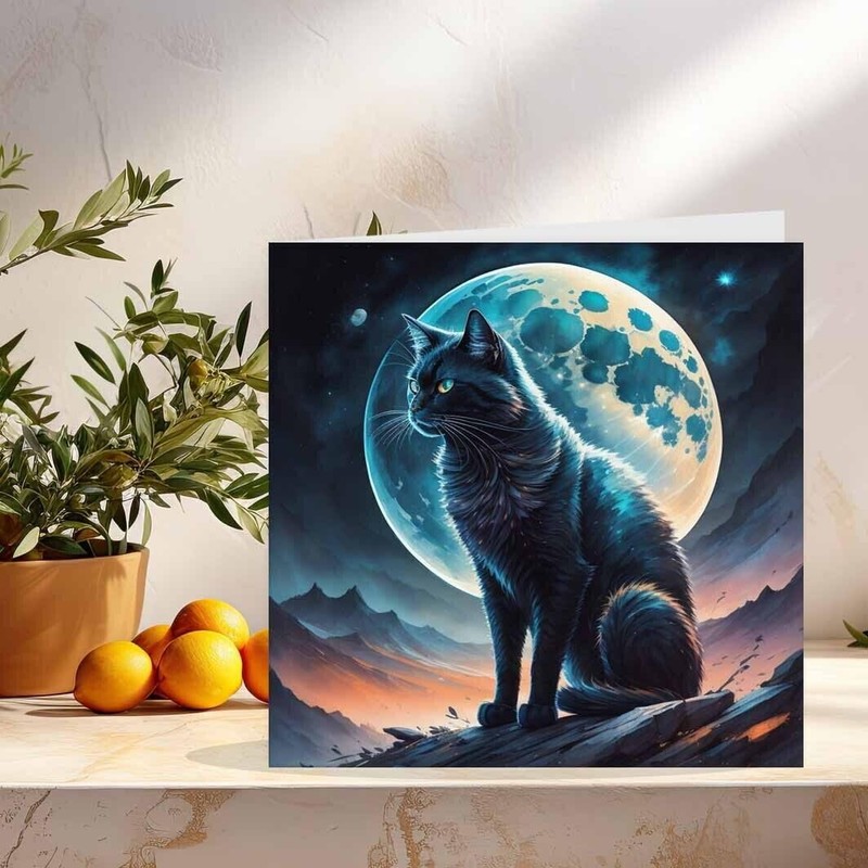 Watercolour Cat Moon Card Cat Greeting Cards 145 x 145mm