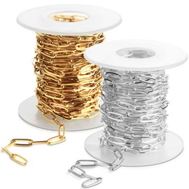 24 Feet Oval Paperclip Chain in Gold and Silver Plated Stainless Steel 3.5mm Width Flat Jewelry Chain Link for DIY Women Bracelet Jewelry Making(A Gold and Silver,24 Feet)