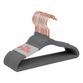 Wellong Baby Velvet Hangers, 28cm Kids Clothes Hangers, Non-Slip Childrens Hangers for Infant and Toddler 16 Pack Grey - Rose Gold Hook