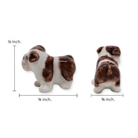 ChangThai Design Tiny ¾ Inch Brown White Standing Bulldog Bull Dog Figurine - Miniature Hand Made Painted Ceramic Dogs Puppy Canine Animals Cute Porcelain Decorative Collectible Figures Décor Gifts